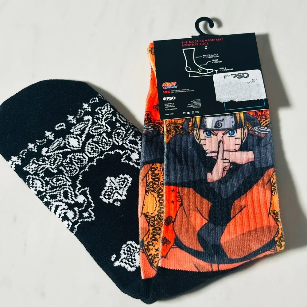 PSD Shippuden Naruto Crew Socks One Size Fits Most  Orange Black